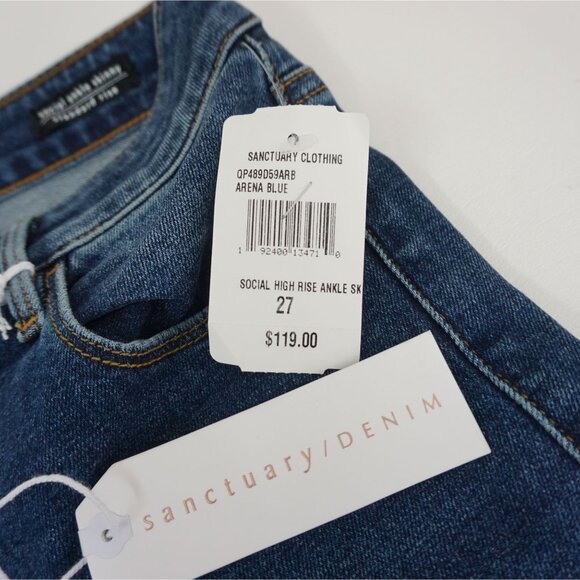 Sanctuary Women's Size 27 Social High Rise Frayed Ankle Skinny Jeans Blue 27 - Picture 3 of 8